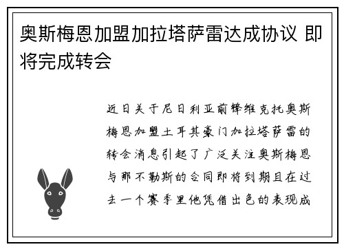 奥斯梅恩加盟加拉塔萨雷达成协议 即将完成转会