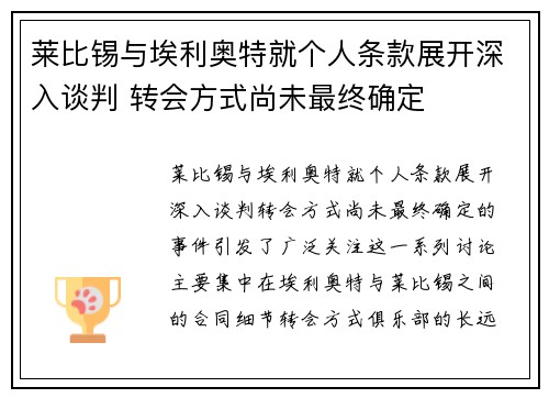 莱比锡与埃利奥特就个人条款展开深入谈判 转会方式尚未最终确定